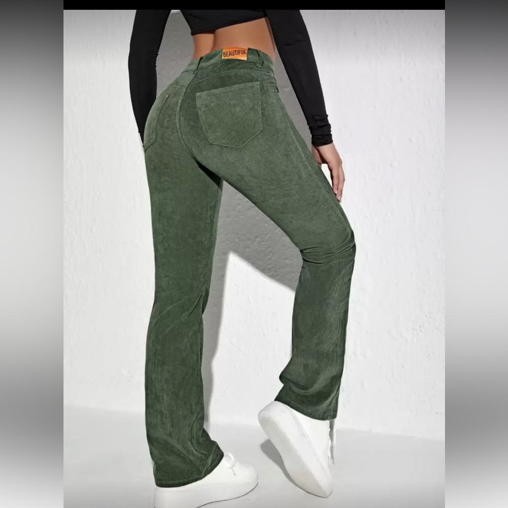SHEIN Olive Green Corduroy Boot Cut Pants